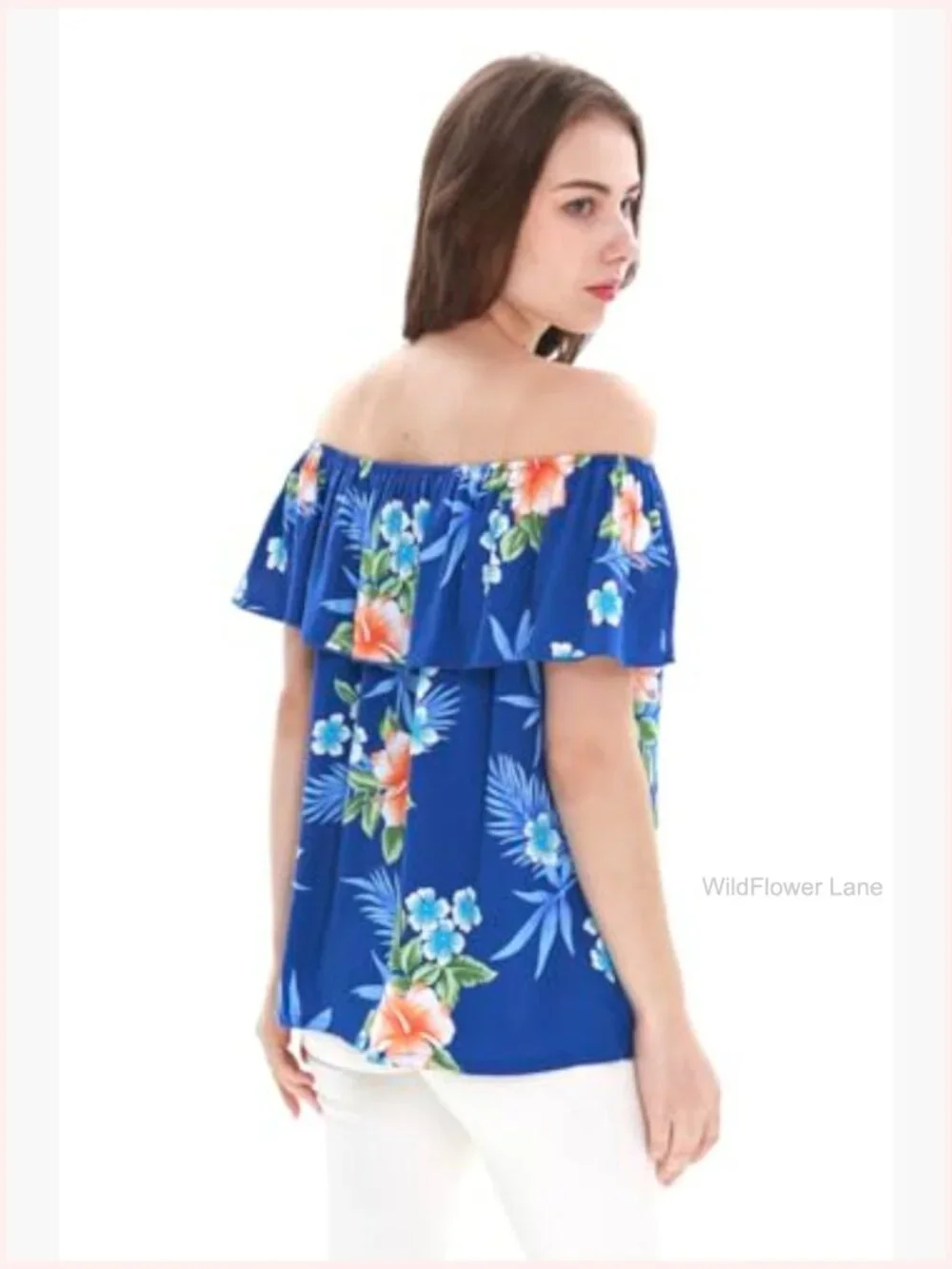 Matching Hawaiian Luau Shirt & Off-Shoulder Ruffle Top Set